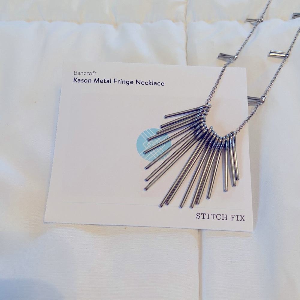 Long Silver Metal Fringe Necklace by Bancroft